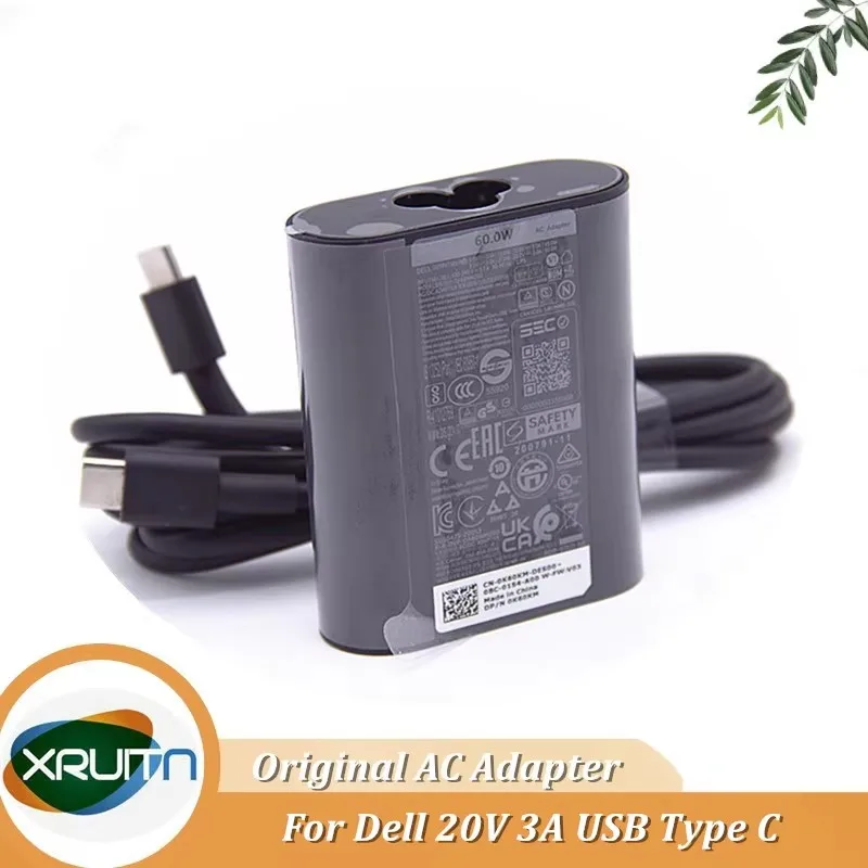 Original 60W GAN USB Type C DA60NM200 ADP-60LD BA USFF AC Power Charger 20V 3A Dell XPS 13 9320 Laptop Power Supply HA60NM200