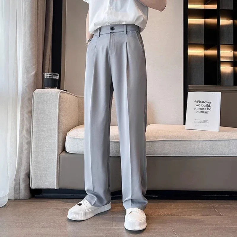 Fluid Draped White Male Suit Trousers Work Office Men\'s Summer Pants Slacks Clothing Premium Korean Reviews Many Dress Up