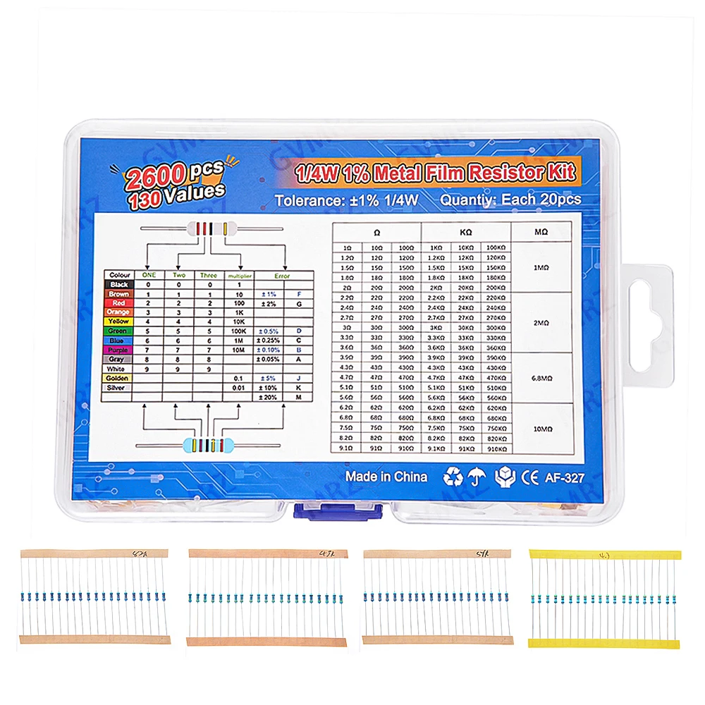 1/4W 1/8W 1/2W 1W 2W Metal Film Resistor Kit 130 Values 0.125W  1% Resistance Assortment Assorted Set Box 0.25W 0.5W