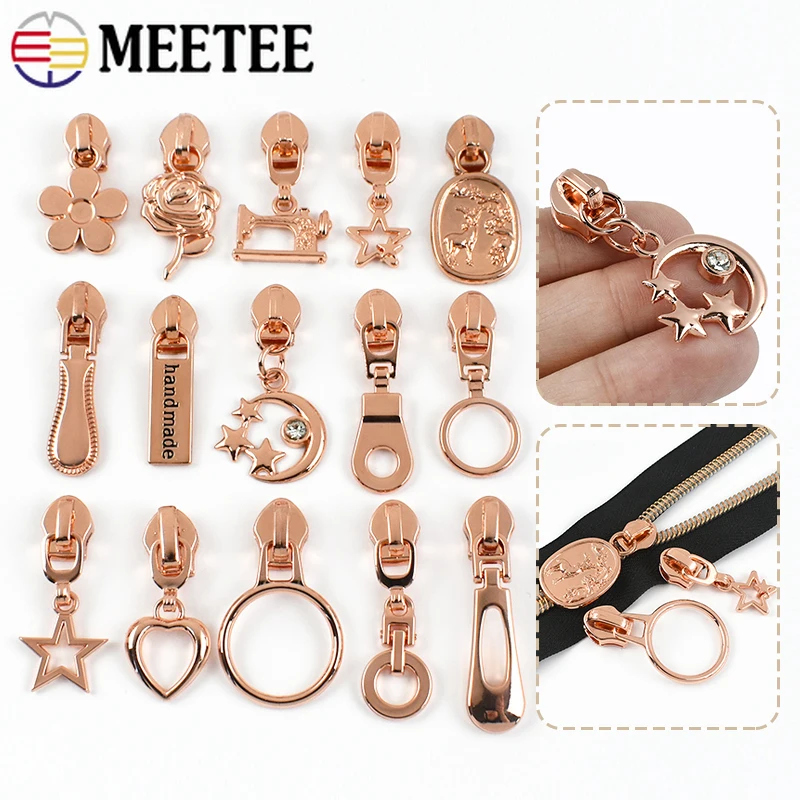 5-30Pcs 5# Rose Gold Zippers Sliders for Nylon Zip Tape Clothes Bag Sewing Zipper Replacement Puller Zips Repair Kit Accessories
