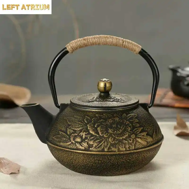 

Hot sale Cast iron pot uncoated iron teapot southern Japan,Japanese Kung Fu Tools Stainless Steel Strainer Peony Teakettle 800ml