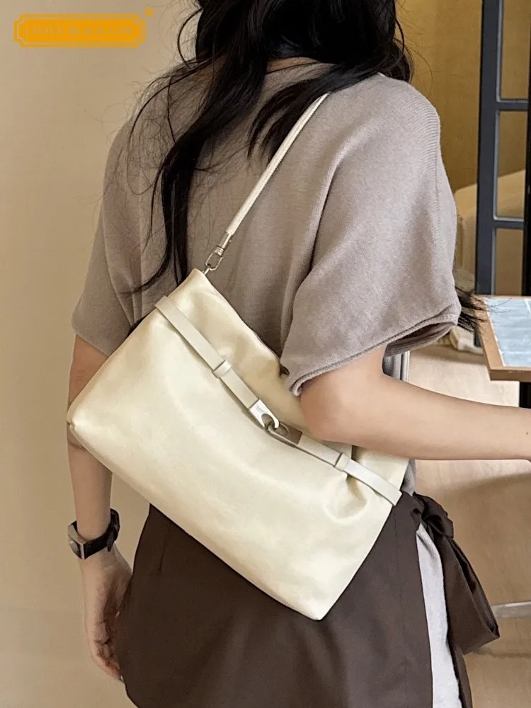 Spring Summer Female Soft Sheepskin Sling Bag Womens Genuine Leather Buckle Single Shoulder Bags Work Ladies Zip Crossbody Bag