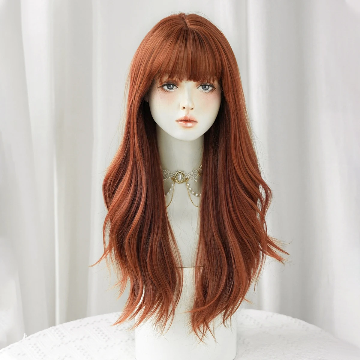 NAMM Deep Orange Long Wavy Wig For Woman Daily Party Cosplay Middle Part Natural Synthetic Wig Heat Resistant Fiber