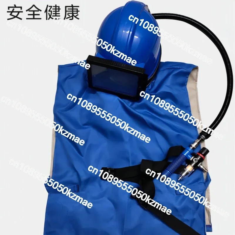 Sandblasting Oxygen Supply Safety Protection,Sandblasting Cap Face Mask Blue Glass Protection Helmet Sandblasting Cap