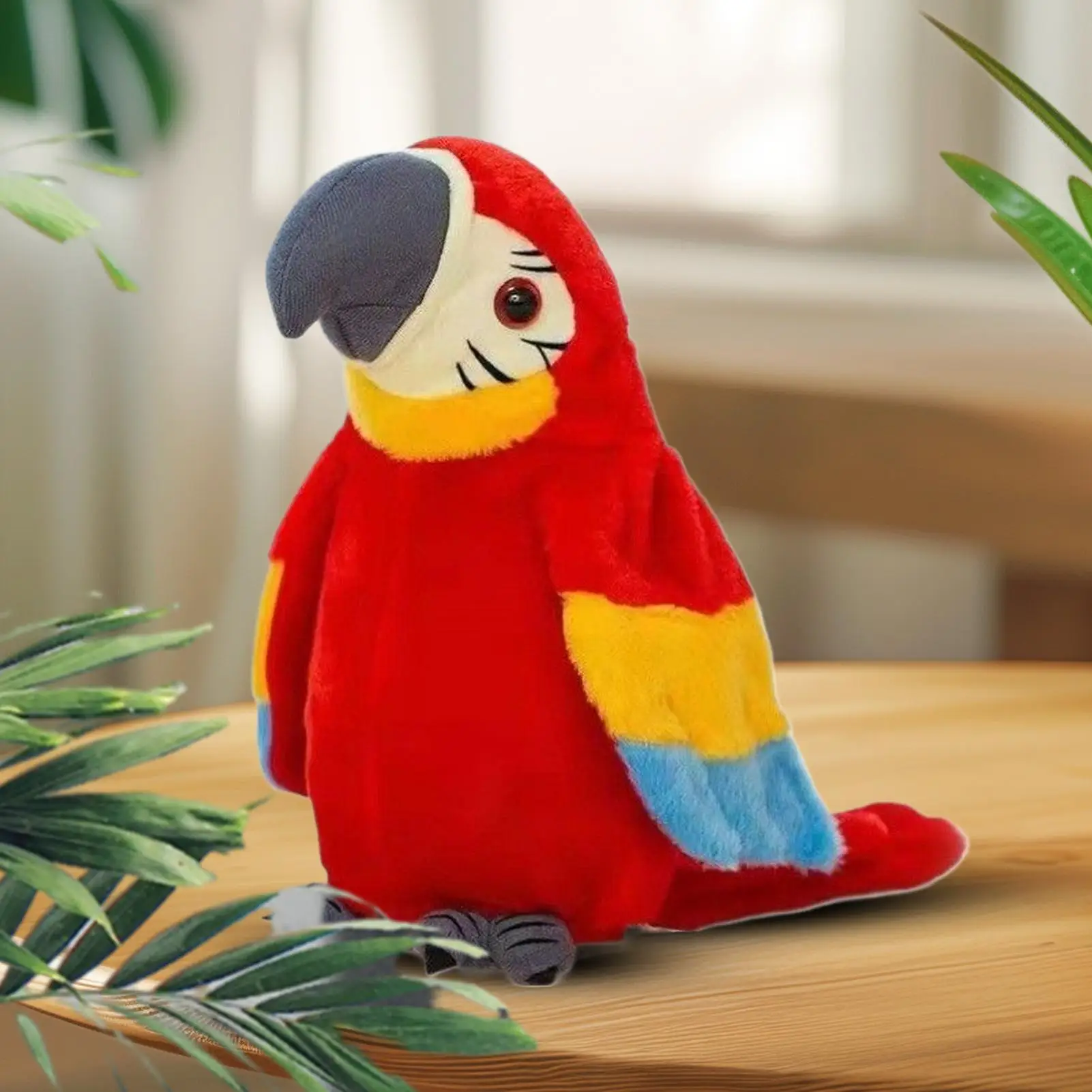 子供用鳥のおもちゃ、羽ばたきと音楽付きのさえずるオウム、リアルなぬいぐるみ、子供、ペット、パーティー、遊び、机用