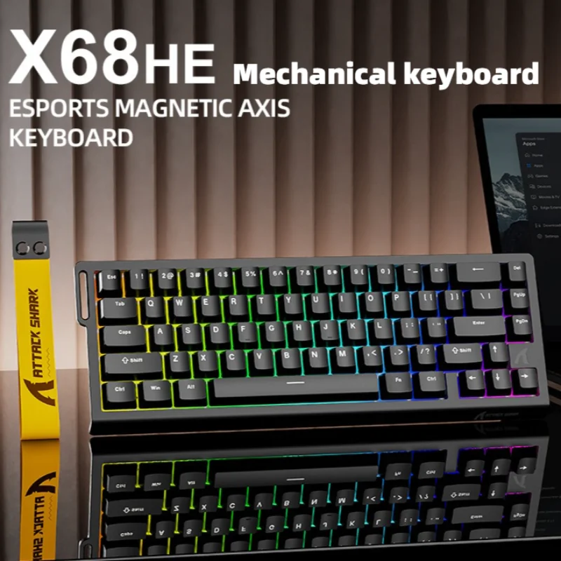 

Проводная механическая клавиатура Attack Shark X68HE, магнитный переключатель с RGB-подсветкой, точность 0,01 мм RT, частота сканирования 128 К, клавиатура для киберспорта