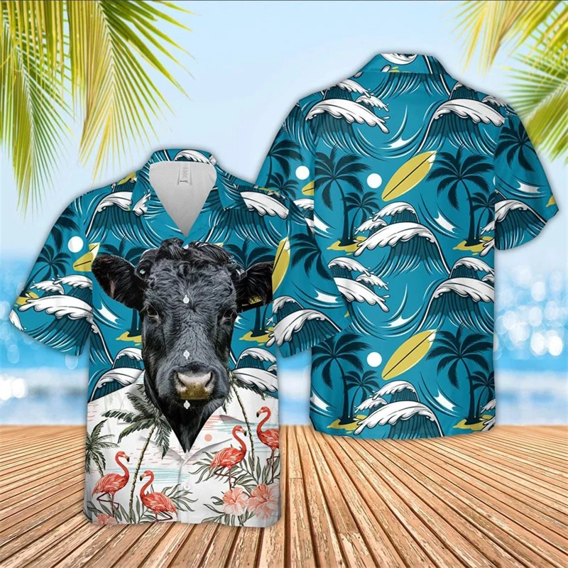 2024 New Animal Cow 3D Print Hawaiian Shirt Man Summer Casual Vacation Kawaii Shirts Mens Designer Clothes Women Fashion Blouse