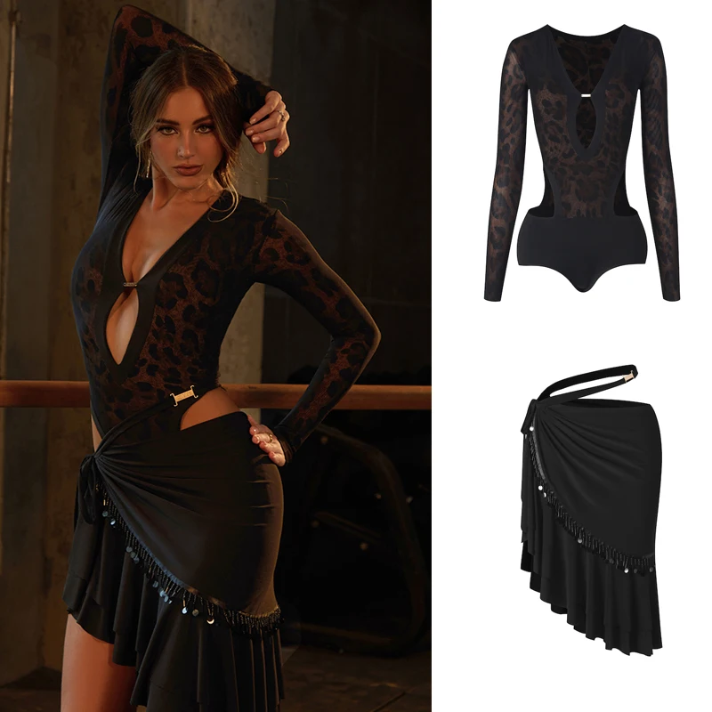 Mode femmes Rumba danse latine concours Costume Sexy découpe Latin haut Chacha jupe adultes salle de bal danse vêtements SL14432