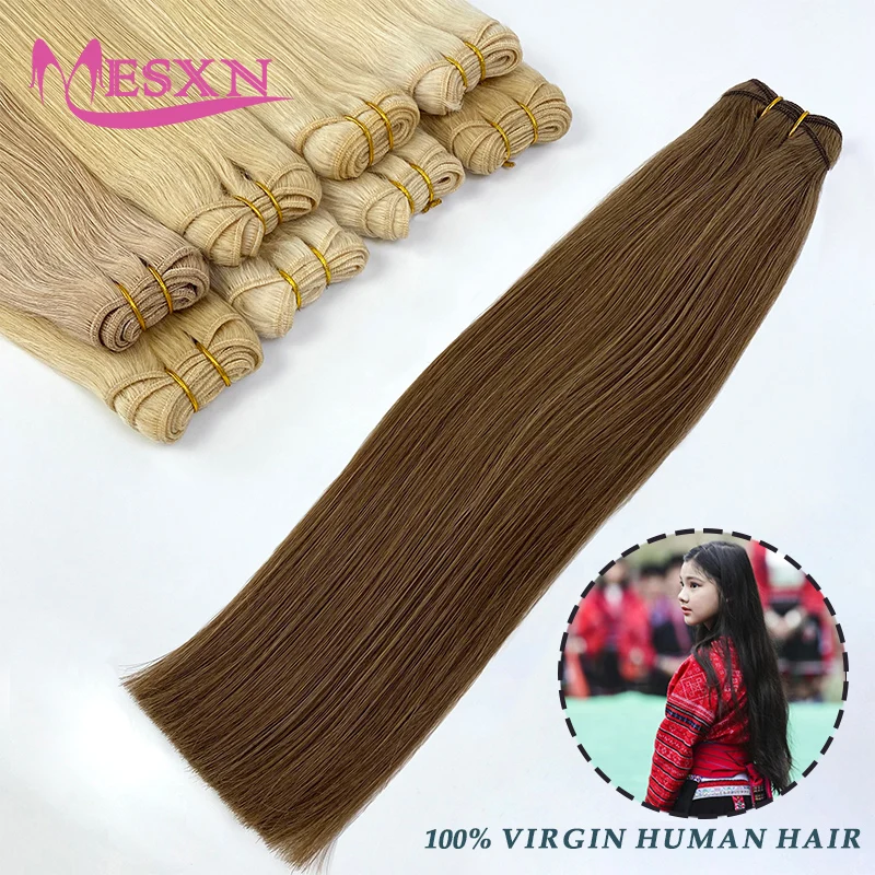 MESXN Virgin Human Hair Wefts Extensions Hair Weaves Bundles Real Human Natural Hair Straight  Black Brown Blonde very thick