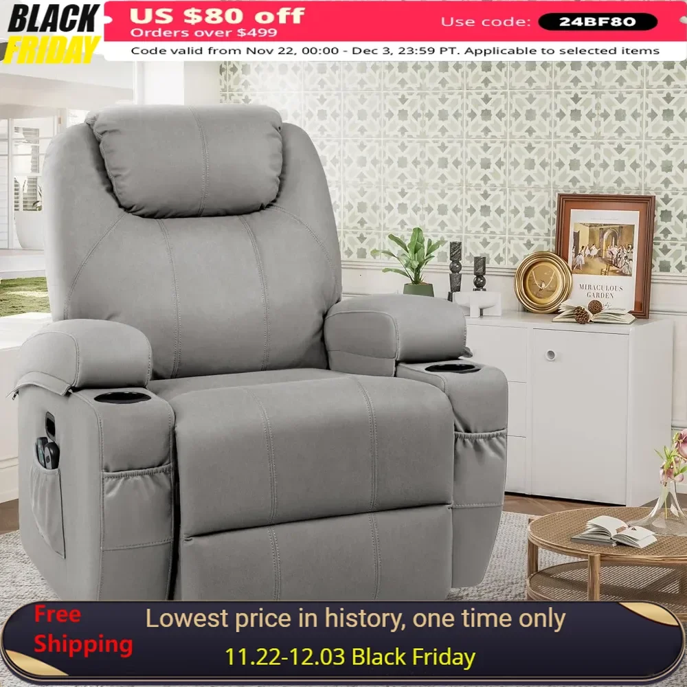 Power Lift Recliner Chair with Heat and Massage for Modern Reclining Sofa Chair with Cup Holders, Salon Furniture