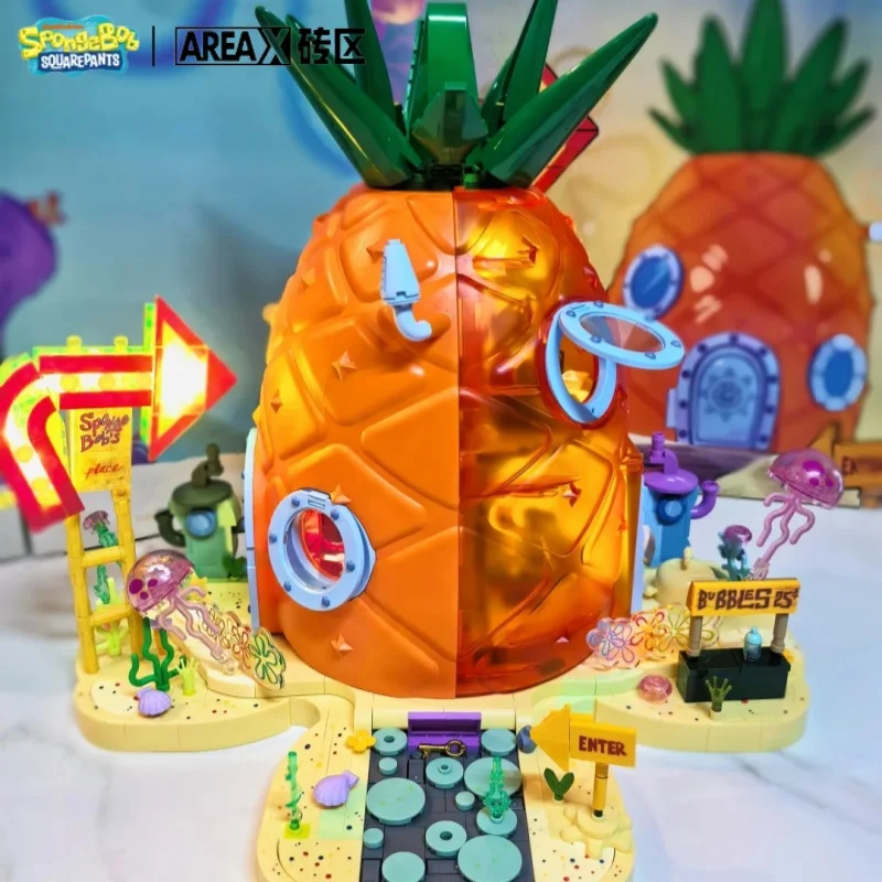 AREAX บล็อกตัวต่อสพันจ์บ็อบ สแควร์แพ้นท์บ้านสับปะรดบล็อกตัวต่อเด็กผู้หญิงประกอบของเล่นสพันจ์บ็อบโมเดลของขวัญ