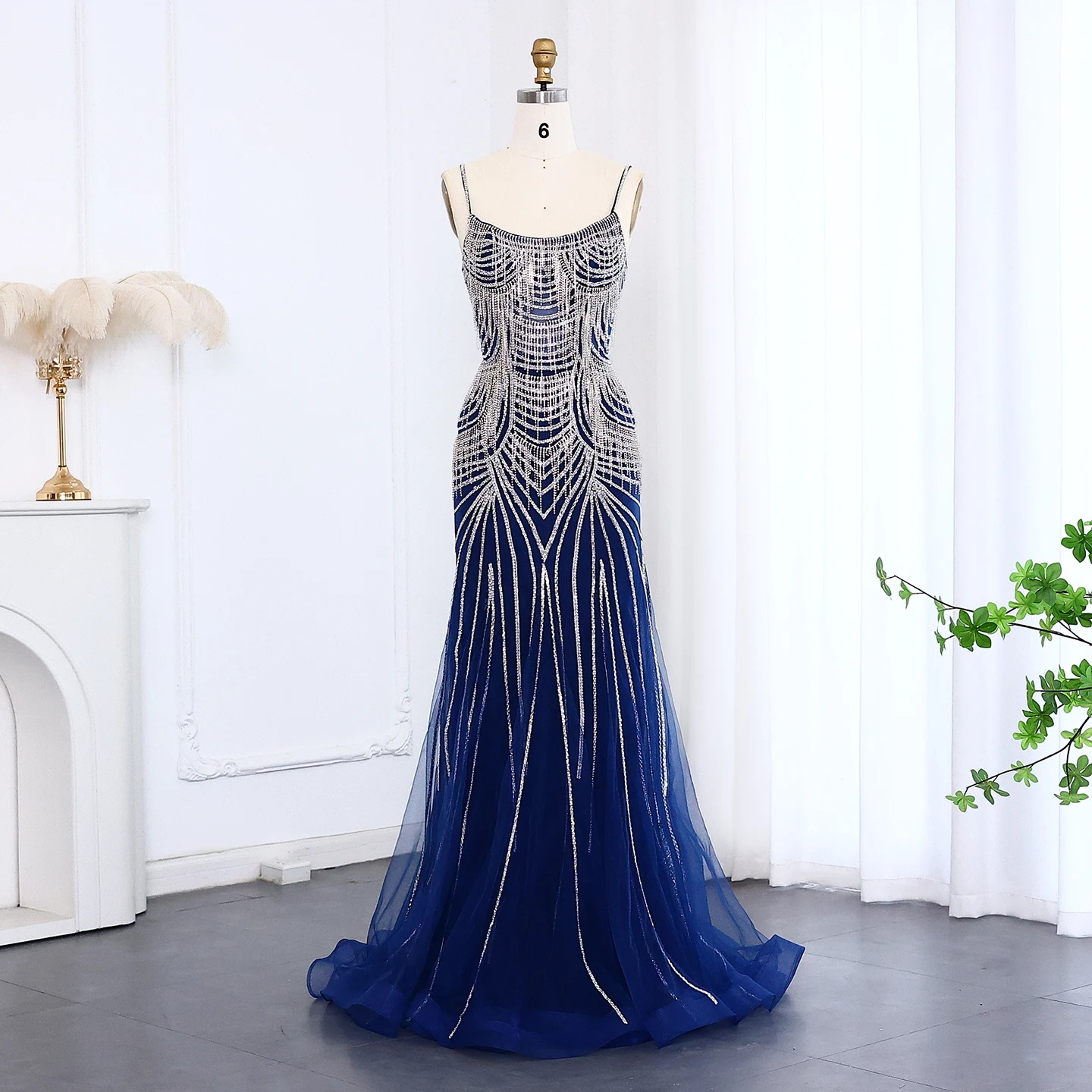 Sharon Said Luxuriöses Champagner-Abendkleid mit Spaghettiträgern, Perlenbesetztes Meerjungfrauenkleid, bodenlang, für formelle Anlässe und Partys, SS029, maßgeschneidert – Detail 16