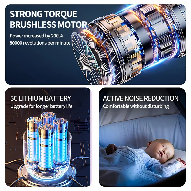 مكنسة كهربائية صغيرة محمولة للسيارة، منفاخ هواء مضغوط ومضخة هواء محمولة باليد