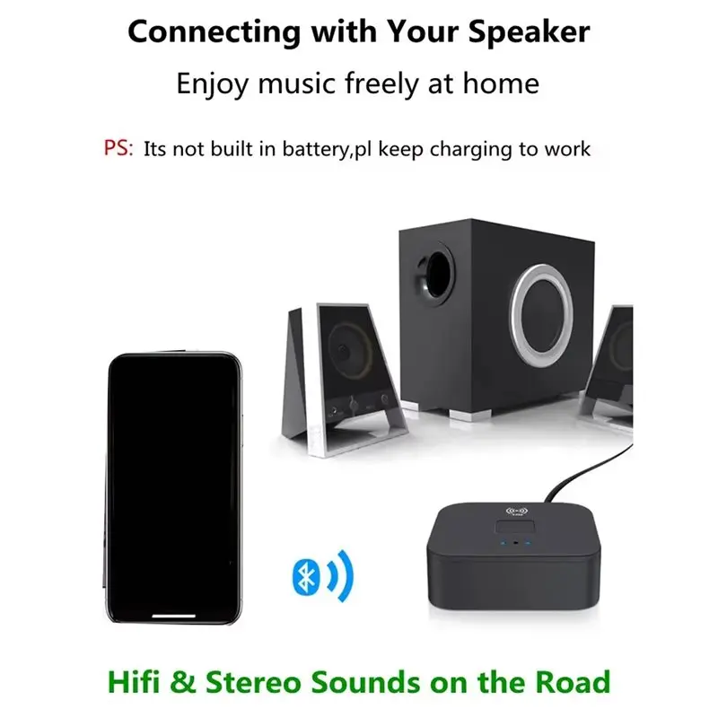B03B-Bluetooth 5.0 RCA Audio Receiver 3.5Mm AUX Jack Stereo Music Wireless Adapter Mic Speakers Amplifier Auto ON/OFF