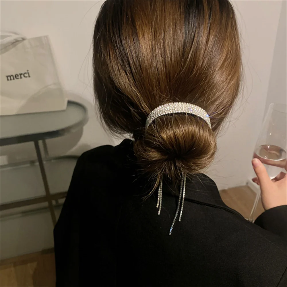 Pinzas para el pelo con diamantes de imitación para mujer, borla de cristal, horquilla de cola de caballo, accesorios elegantes para el cabello para