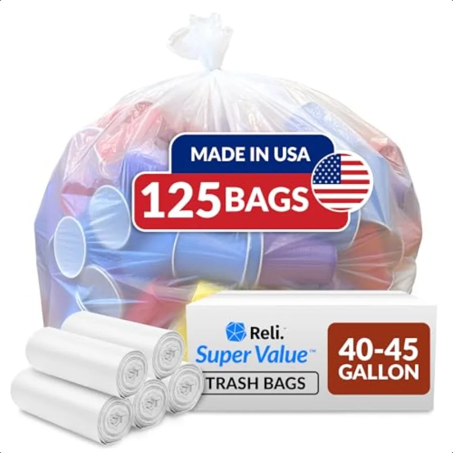 

erValue 4045 Gallon Trash Bags Heavy Duty 125 Trash Bags er Sizeable for Serious Garbage Cleanup Clear
