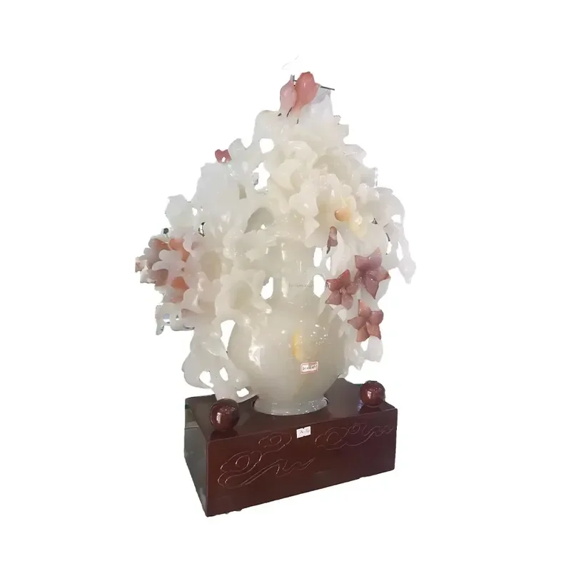 Custom Light Green Jade Carving Animal Plant Sculpture High Quality Home Living Room Decor Unique Handcrafted Ornament Gift