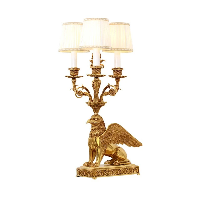 French luxury European style, pure copper table lamp, bedroom bedside lamp, villa living room retro study high-end creative