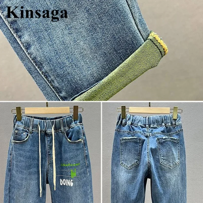 90s cintura elástica amarrada ruched hallen jeans feminino americano rua carta impressão revers lago demin calças cor bloqueando vaqueros