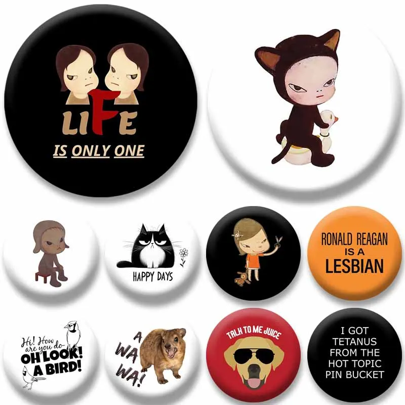 

Personalized Funny Words Images Button Pins Cute Cartoon Role Yoshitomo Nara Brooch Badge on Backpack Accessories Jewelry Gifts