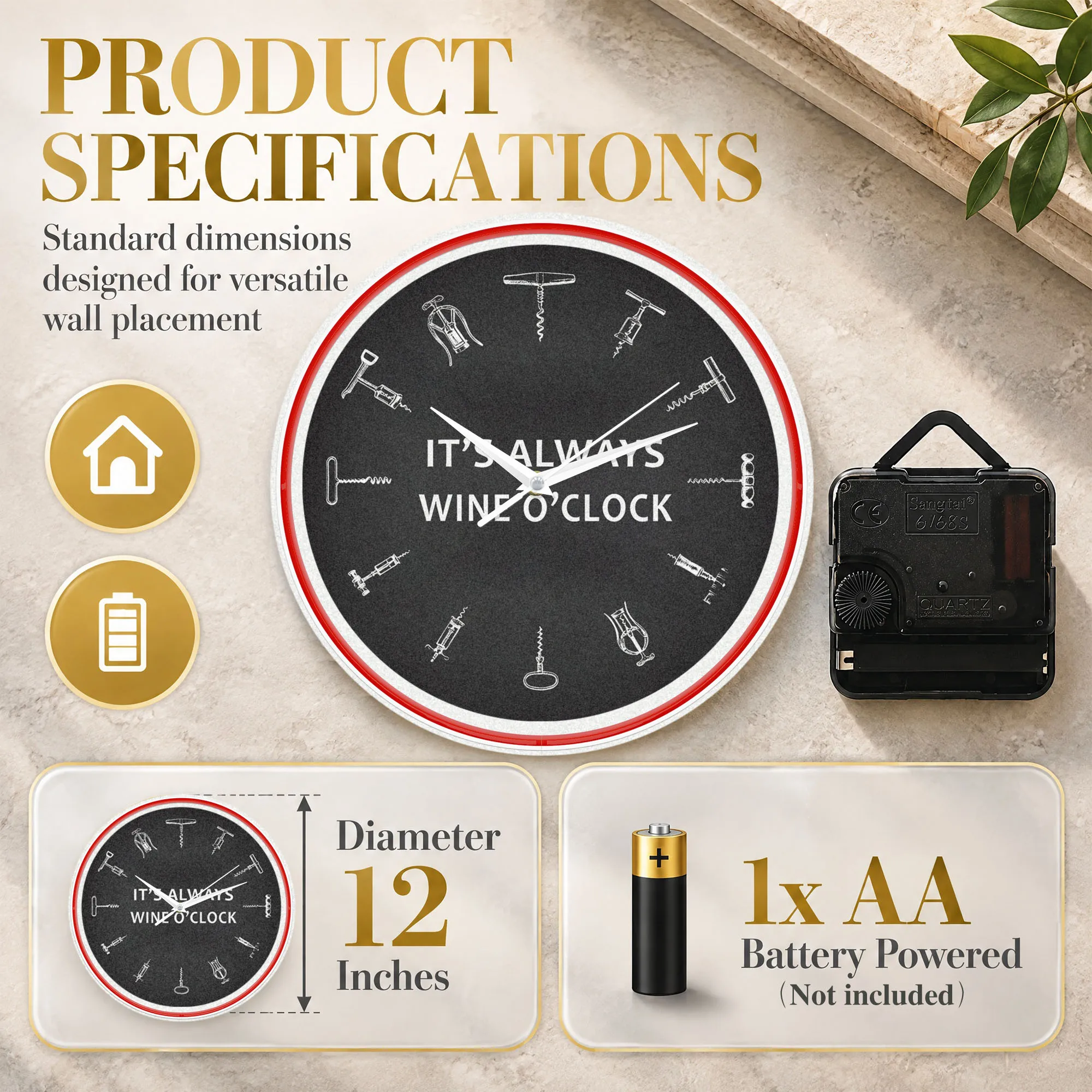 It’s Always Wine O’Clock Neon Wall Clock For Home Bar Pub Kitchen Dining Room Retro Corkscrew Collection LED Light Up Wall Clock