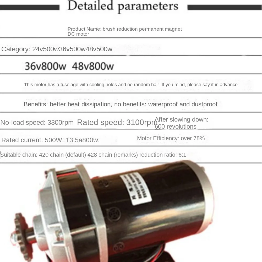 Imagem -04 - Motor Escovado do Veículo Elétrico Ímã Permanente Triciclo de Retromontagem 24v 36v 48v 500w 800w