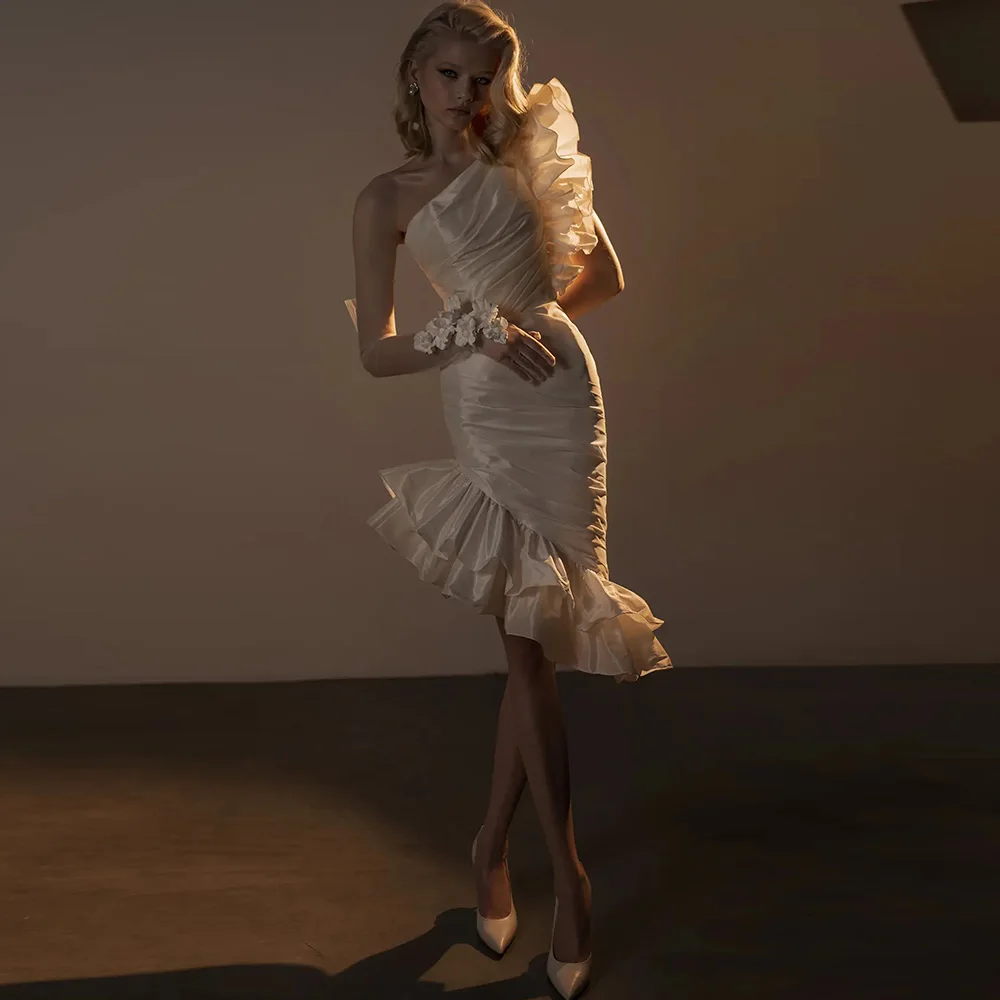 

Мечтательные женские платья, тренд 2025, атласные платья-футляры/колонны для свадебной вечеринки, свадебные платья цвета шампанского на одно плечо с оборками и складками