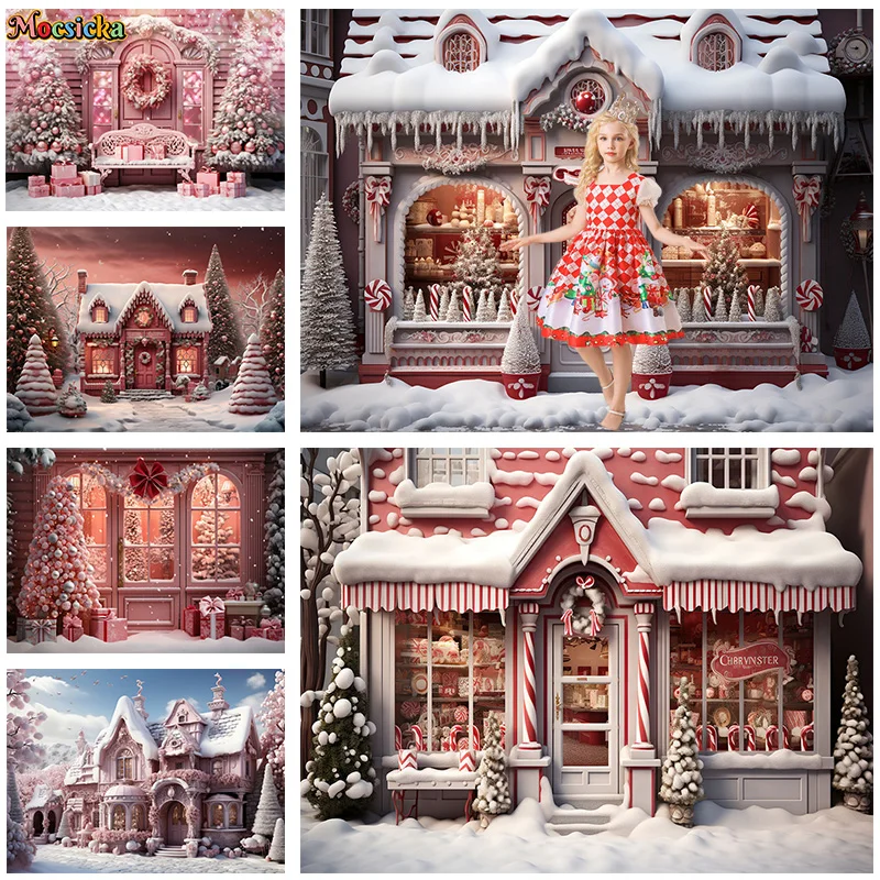 

Christmas Photography Background Winter New Year's Eve Party Xmas Tree Candy House Backdrop Kid Cake Smash Photo Banner