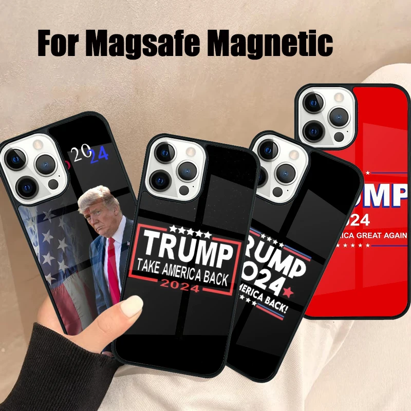 Trump 2024 Magsafe Phone Case For iPhone 16 15 14 13 12 11 Pro Max Plus Mirror Wireless Magnetic Cover