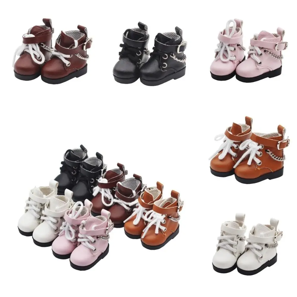 1 par de Mini zapatos de muñeca de cuero PU, zapatos con cadena, Mini 4,5*2cm, muñeca BJD, zapatos de PU, lindos zapatos para muñeca, botas para muñeca EXO, muñeca BJD 1/6