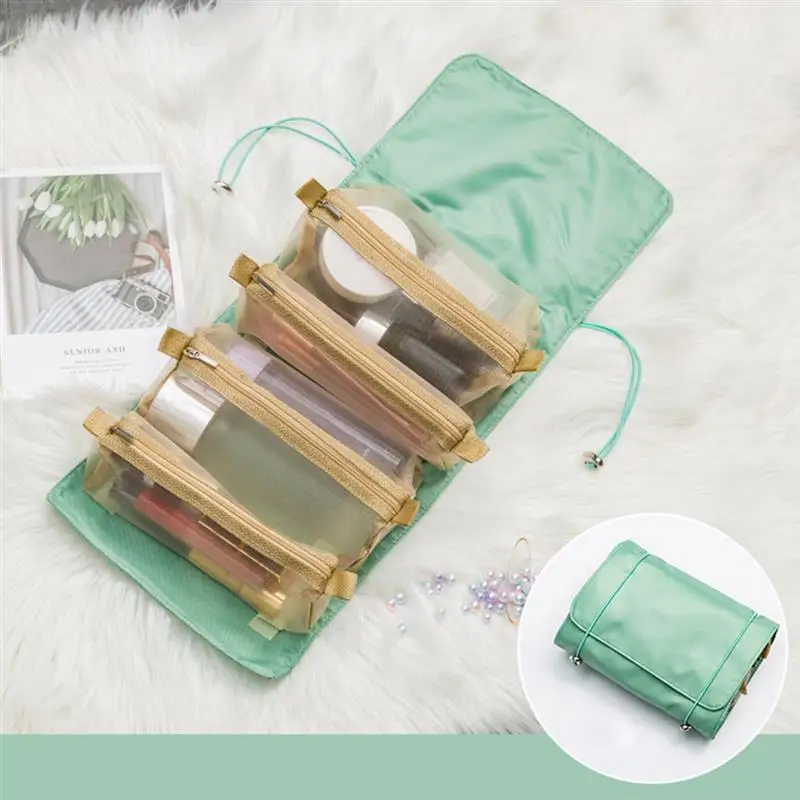 Detachable Makeup Bag 4 In 1 Multifunctional Travel Portable Folding Travel Storage Bag Zipper Mesh Cosmetic Bag Pouch For Women