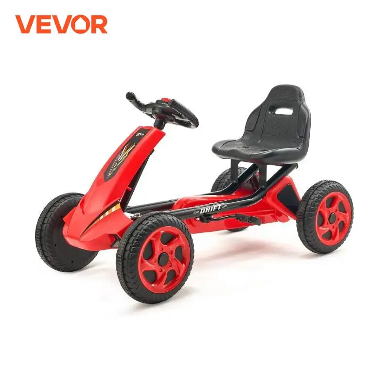 VEVOR Carrito de Pedales de 4 Ruedas para Niños con Volante, Asiento Ergonómico Ajustable y Freno de Mano, Ruedas Antideslizantes, Carga de 29,5 kg Coche de Pedales para Niños de 3 a 8 Años, Rojo