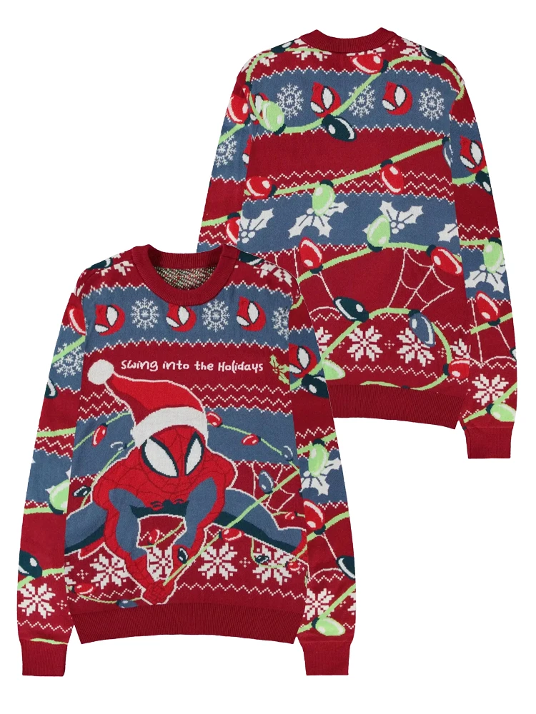 

Свитер «Человек-паук» Marvel Superhero Christmas Ugly Sweater Зимняя мужская рождественская шапка Рождественские огни Модная индивидуальность