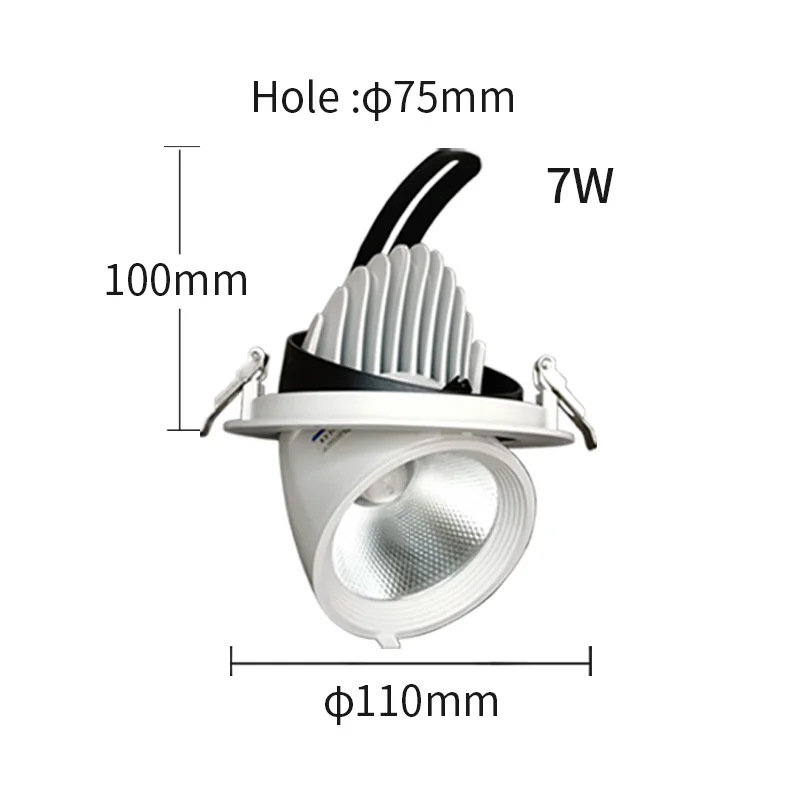 Otwór 75mmCOB reflektor led do wbudowania typu downlight sklep komercyjny wysoki wyświetlacz RA95 regulowany kąt lampa sufitowa 7W lampa sufitowa