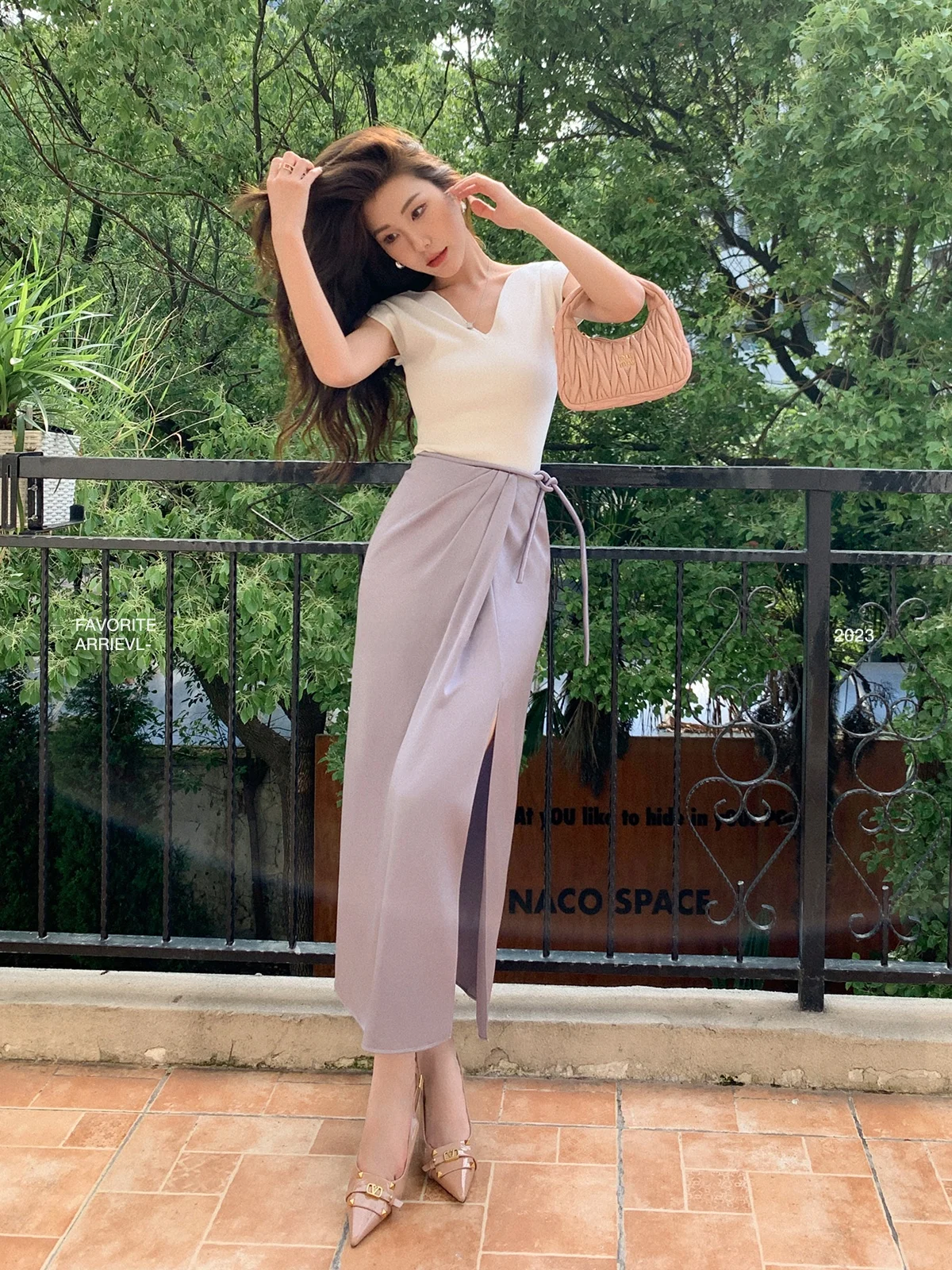 

Garbociaga Dragon Joy French Sle Smooth Tie Waist Split High Waist A-Line Skirt Casual Pure Color Ladies Summer Skirt