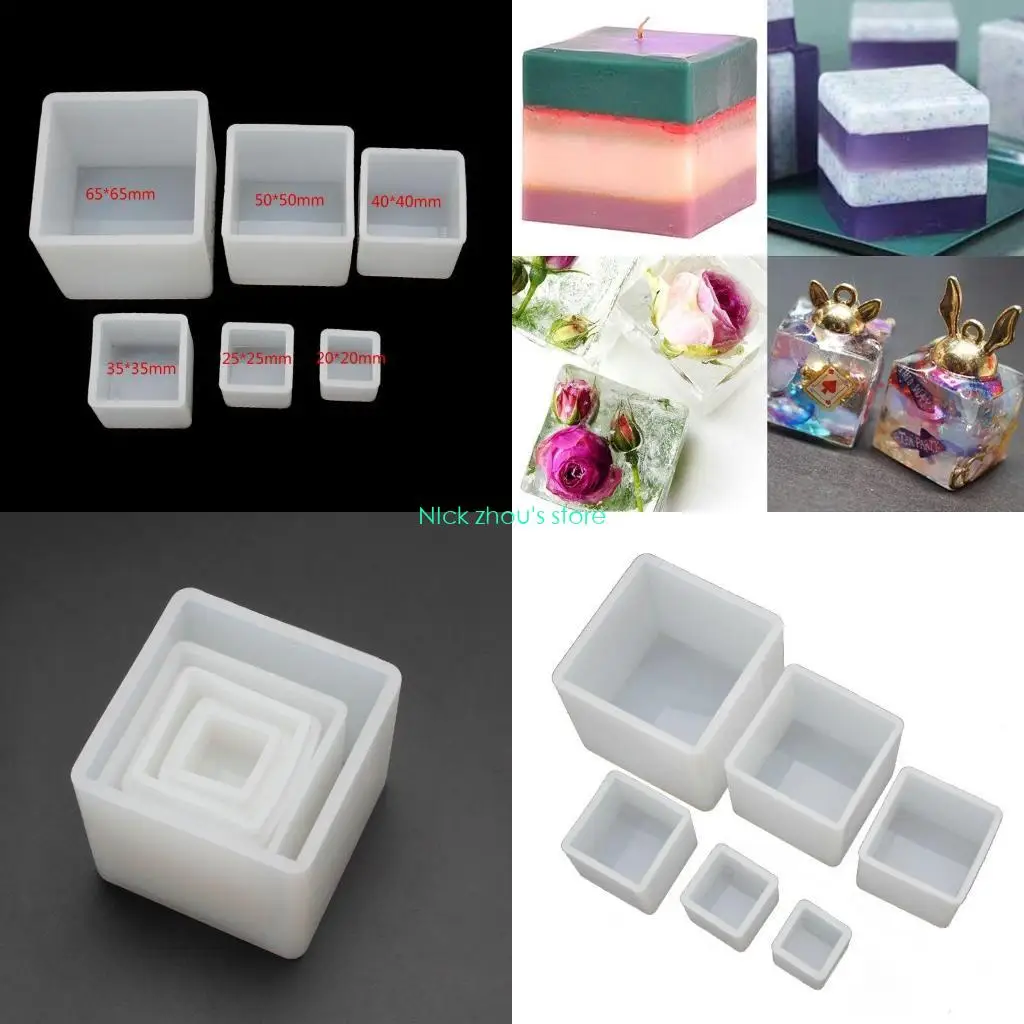 

E15E 6 шт. квадратная форма из смолы, куб, силиконовые формы, литье из смолы, изготовление ювелирных изделий, 6 размеров