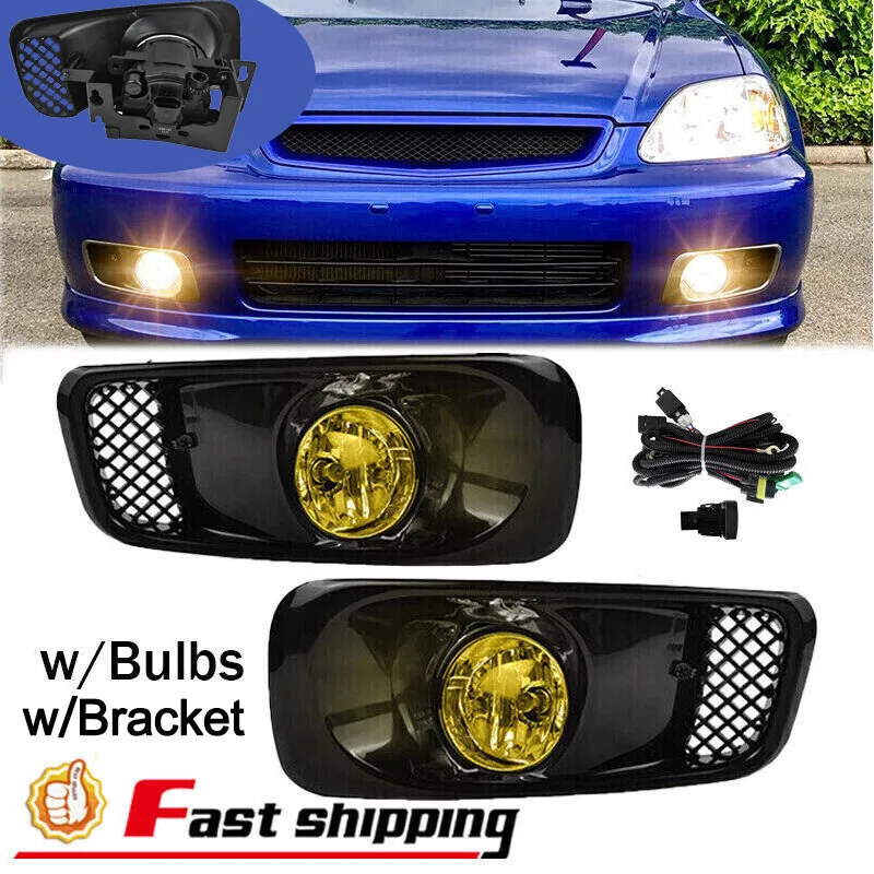 

Пара желтых галогенных противотуманных фар для Honda Civic 1999-2000 JDM с проводкой