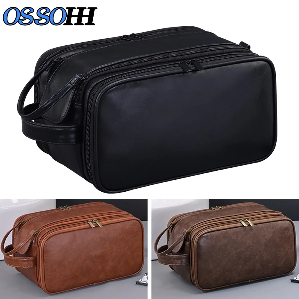 1PCS Toiletry Bag for Men, PU Leather Travel Toiletry Bag Hanging Travel Shaving Bag for Toiletries, Waterproof Dopp Kit