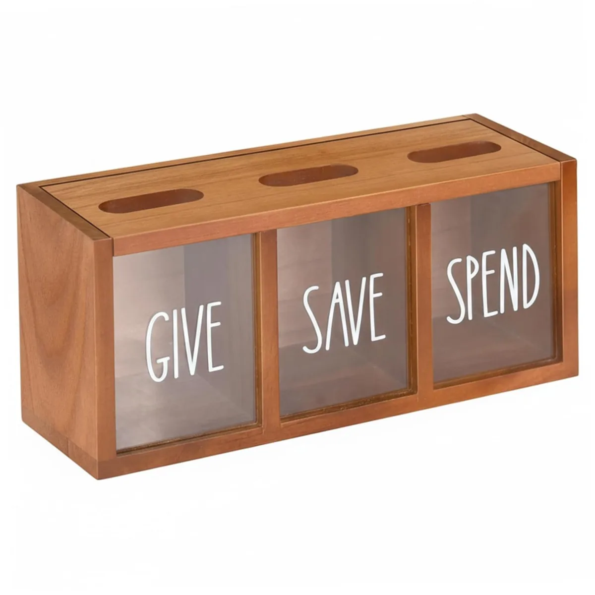 Money Saving Box Wooden Piggy Bank Acrylic Transparent Coin Holder Budget Challenge Organizer