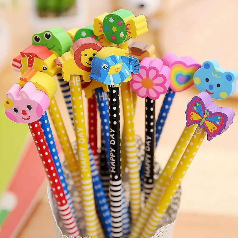 50/100Pcs Cute Cartoon Pencil with Eraser Kawaii Writing Pen HB Drawing Wooden Pencils Student School Stationery Supplies