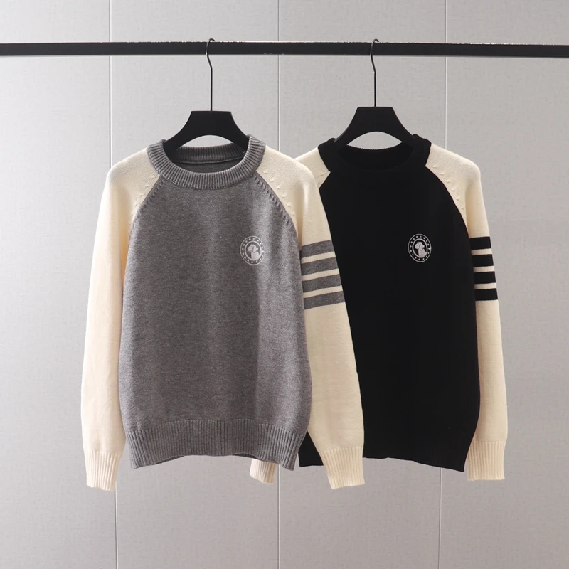 

Autumn and Winter New TB Chest Back Micro Seal Dog Embroidery Round Neck Raglan Sleeve Top Pullover Slim Sweater