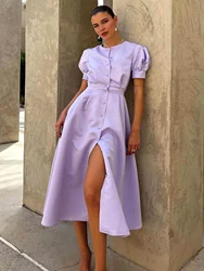 Women Elegant Long Dress Short Sleeve Sexy Split Big Swing Spring Summer Fashion Casual Party Midi Dresses For Women Robe Femme