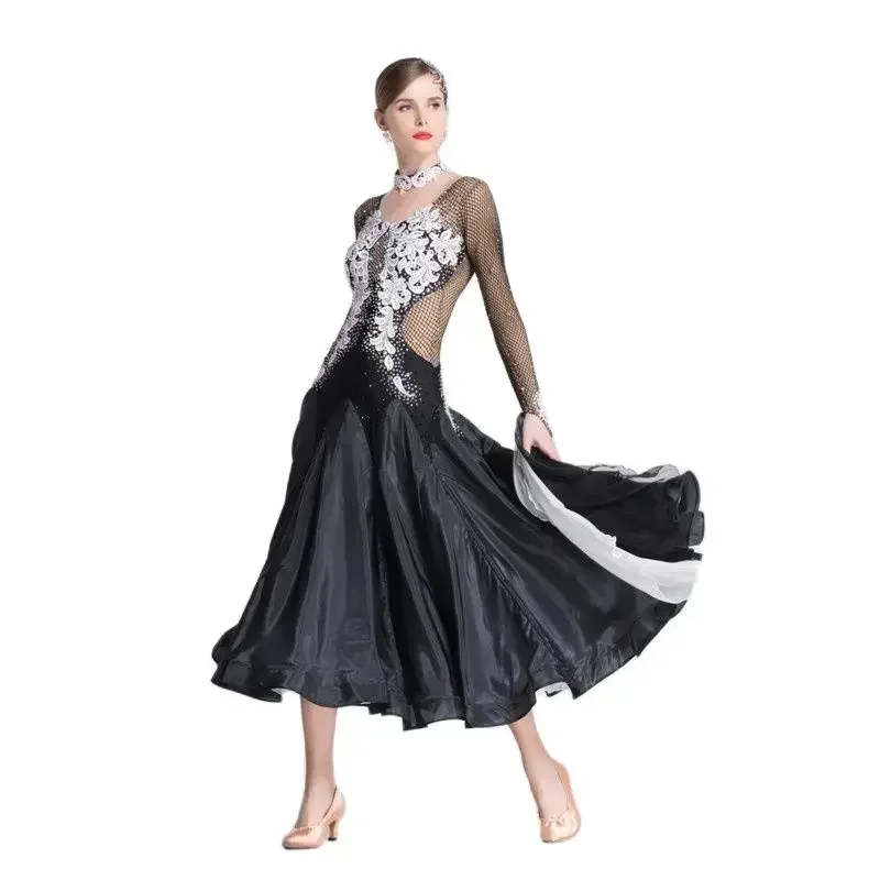 

Lady NEW Black Ballroom Competition Dance Dress Modern Waltz Standard Latin Dress Women Adult Customized