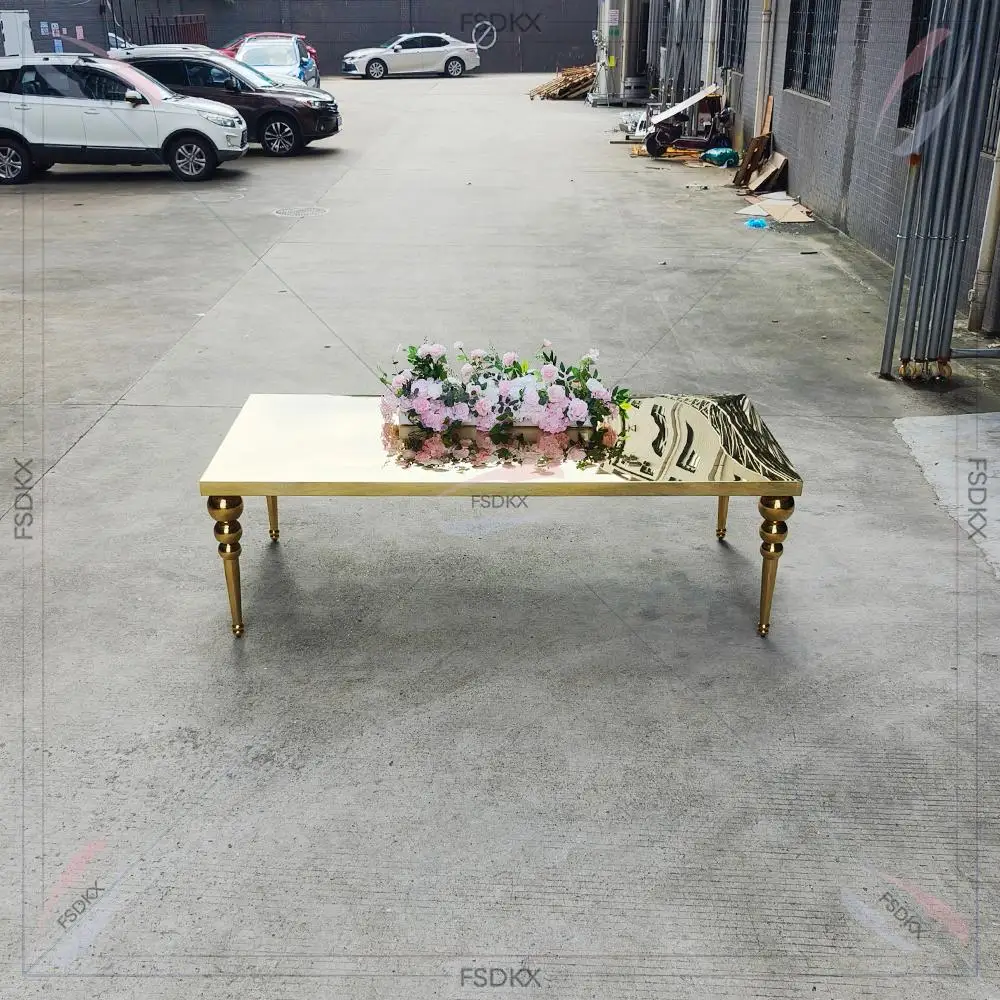 Golden Luxury Stainless Steel Wedding Table Shiny Mirror Dining Table Wedding Furniture