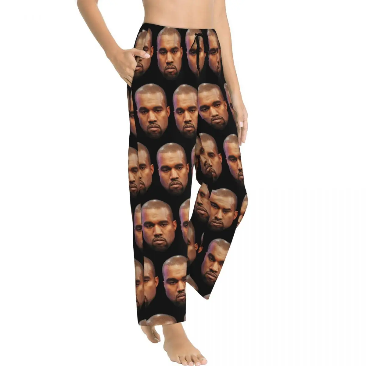 Custom Printed Funny Kanye West Meme Pajama Pants Women\'s Rapper Music Producer Sleep Sleepwear Bottoms with Pockets