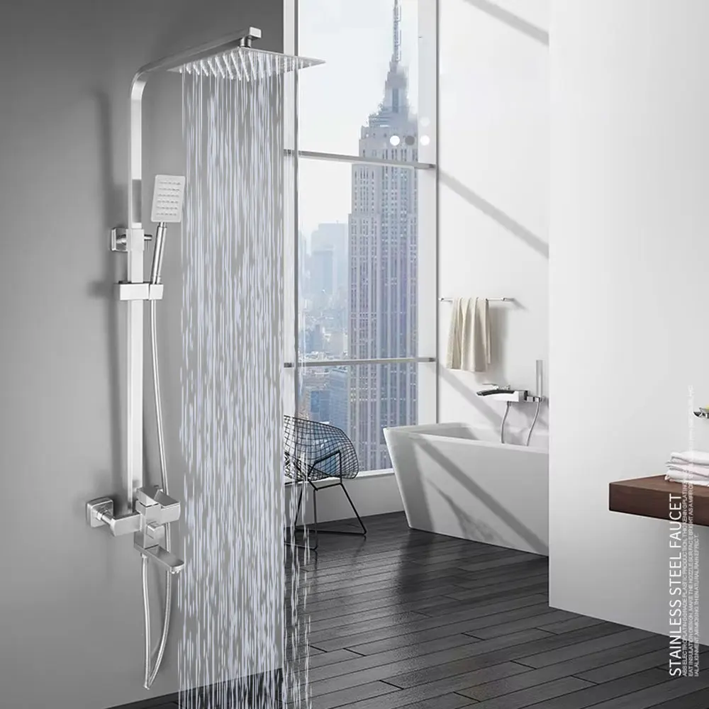 الحديثة الأسود مربع الأمطار الحمام دش مجموعة نظام صنبور حوض الاستحمام خلاط 304 حمام من الفولاذ المقاوم للصدأ المطر نظام دش كامل