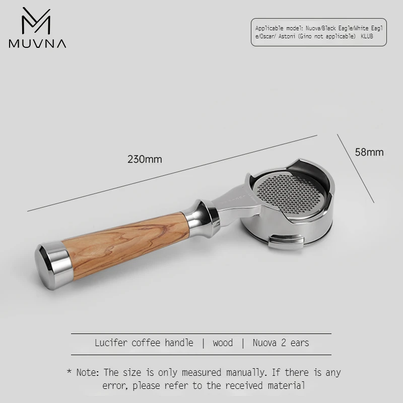 MUVNA Espresso bodemloze portafilter Lucifer-serie, naakte portafilter met mand, geschikt voor E61/Nuova/Delonghi/Breville-machines