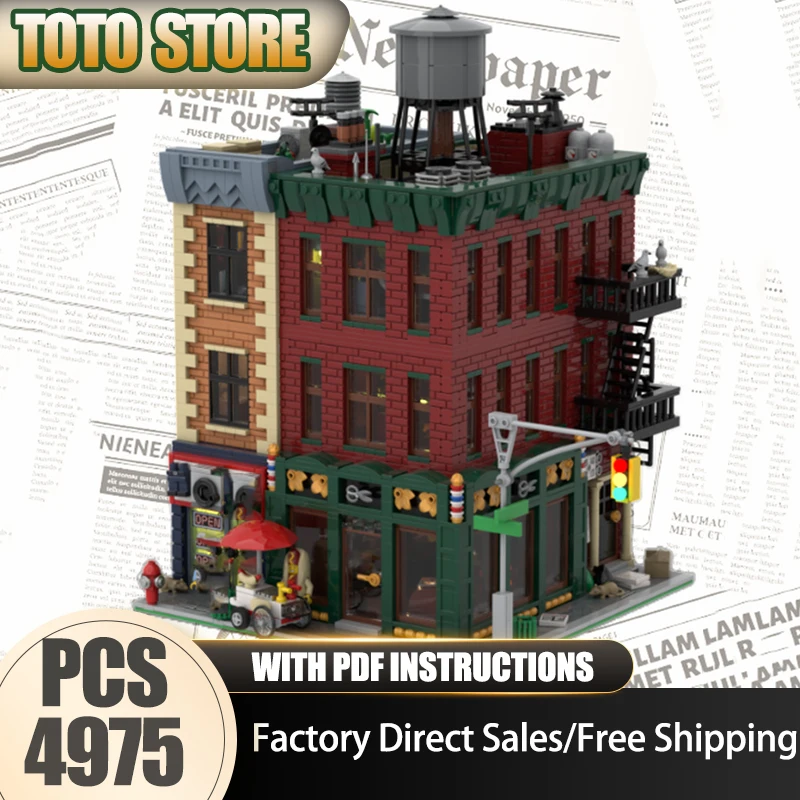 

Модель City Street View Moc, строительные блоки, угловая модель для парикмахерской, технология, кирпич, сделай сам, сборка, строительная игрушка, праздничные подарки