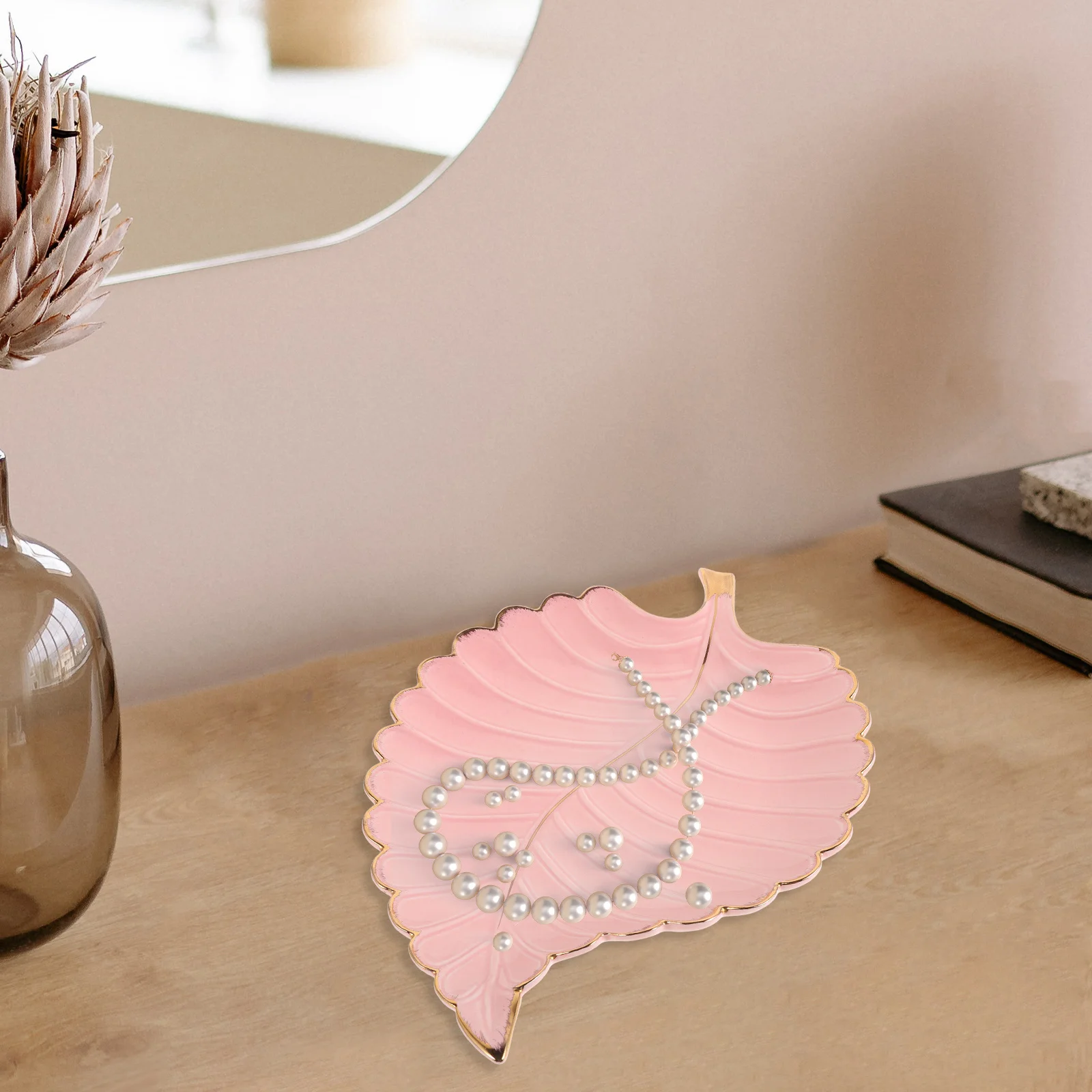 

Elegant Leaf Shaped Ceramic Tray Key Plate for Entryway Table Decor Jewelry Dish Trinket Organizer Vanity Decor