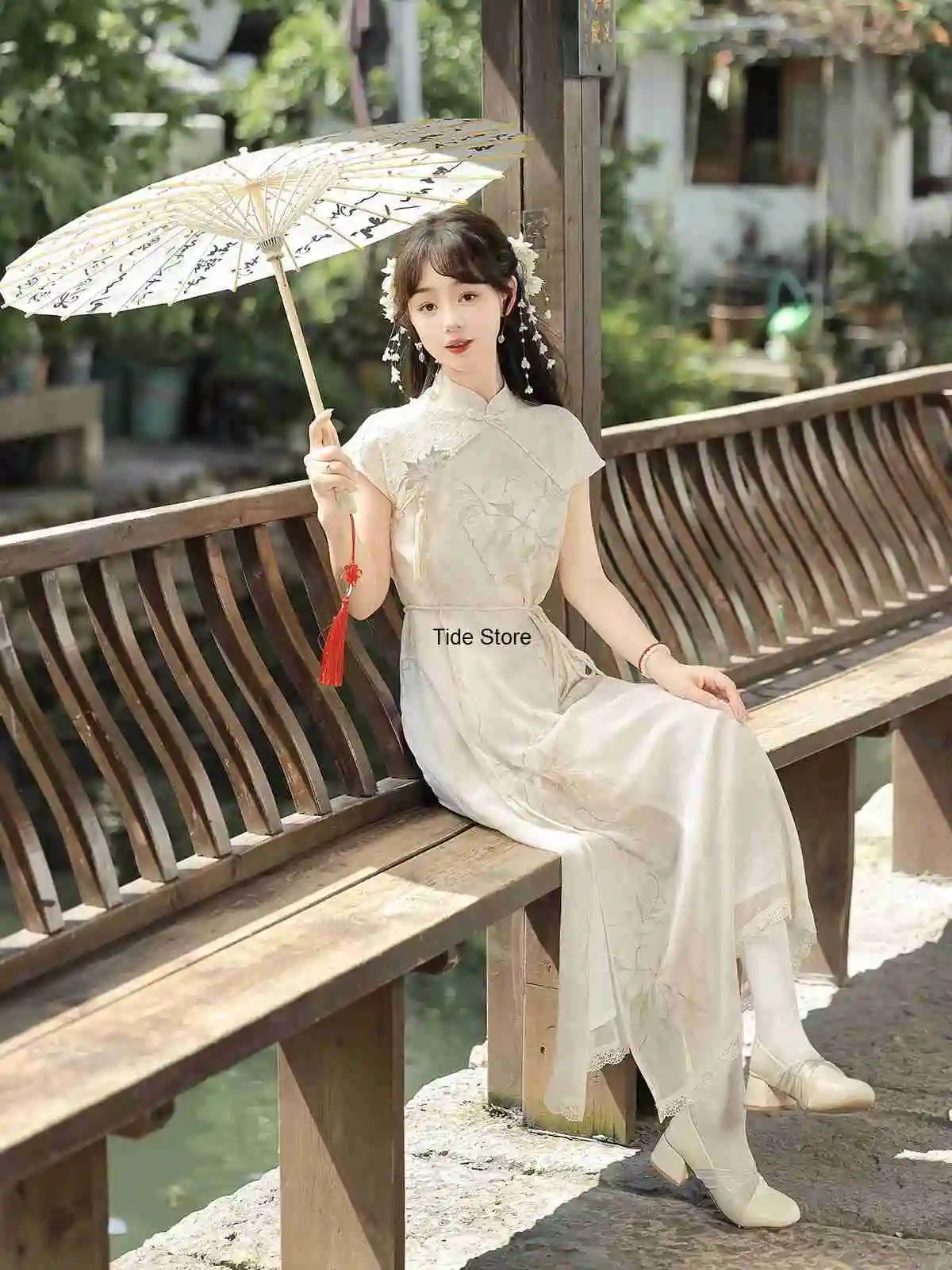 Pear Blossom Curve Improved Cheongsam Young Style Girl New Chinese Style Dress Daily Dresses Short Sleeve Summer view 5